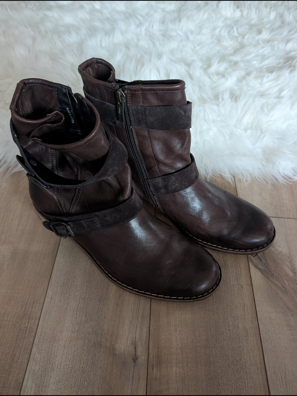 Paul Green Dark Brown Ally Suede Leather Moto Boots